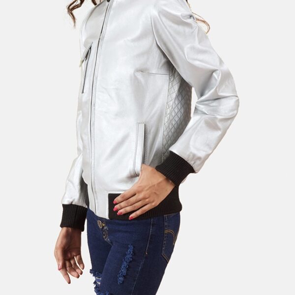 Top quality Silver Leather Bomber Jacket for women