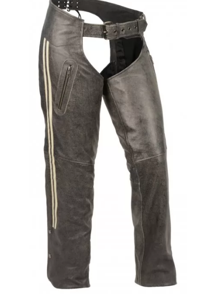 Grey Racing Stripes Leather Chaps for Motorcycle Riding for women