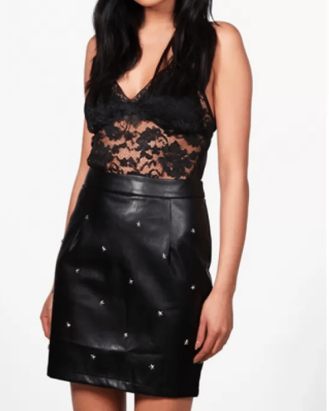 Front Black Leather Look Mini Skirt for women