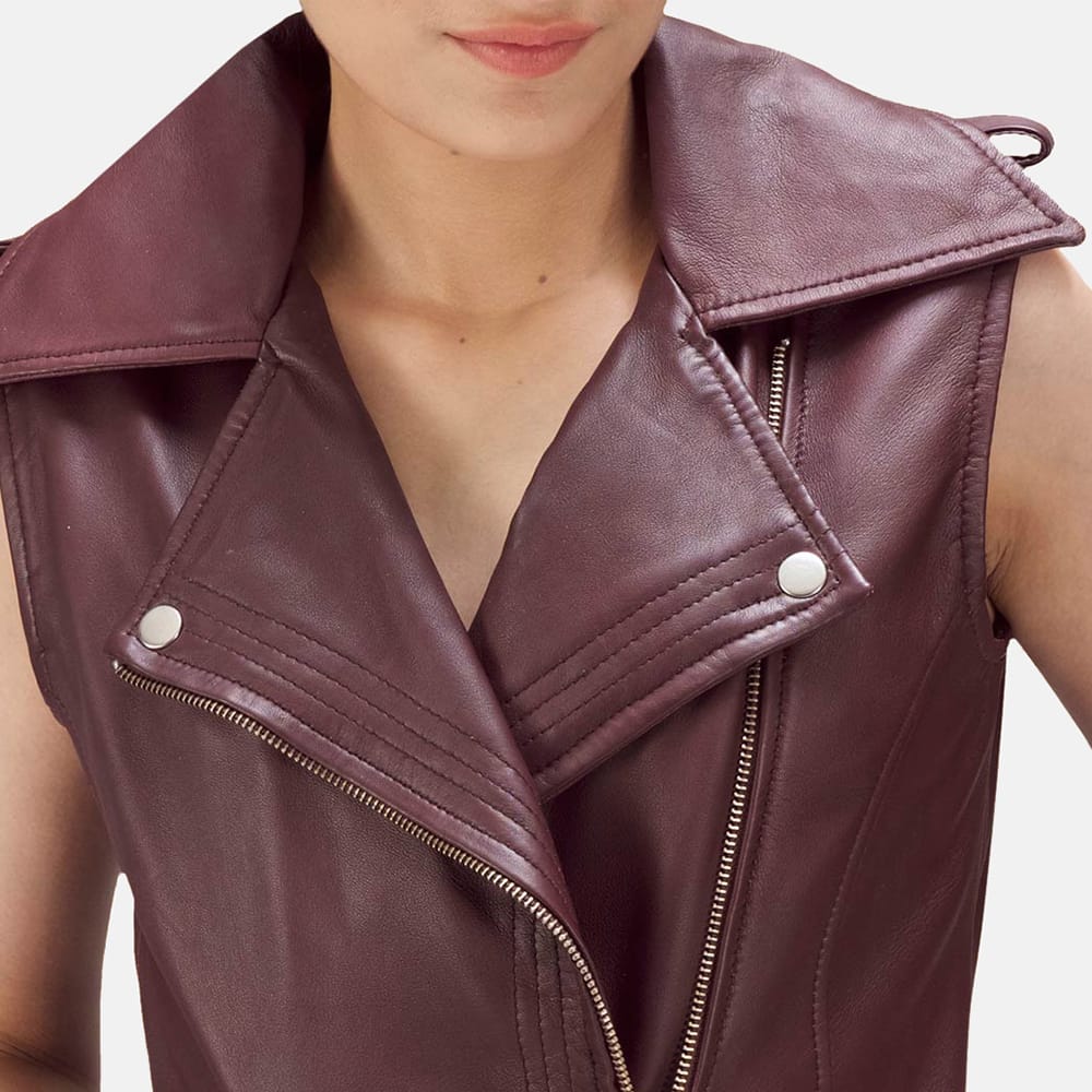 Buy best quality Maroon Leather Biker Vest for women Maroon Leather Biker Vest for women