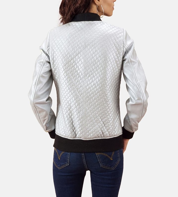 Buy best quality Silver Leather Bomber Jacket for women Silver Leather Bomber Jacket for women