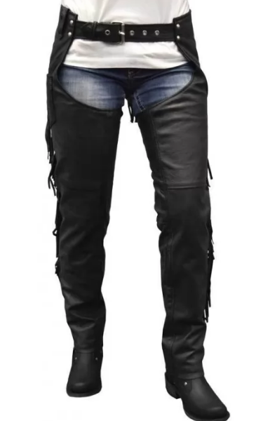 Black Leather Motorcycle Riding Chap for Women