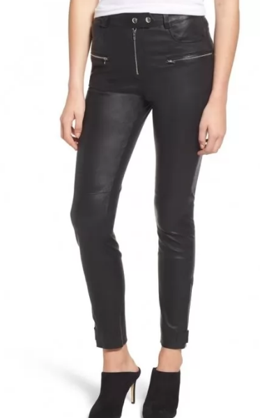 Zippers Sleek Black Leather Biker Pants for women