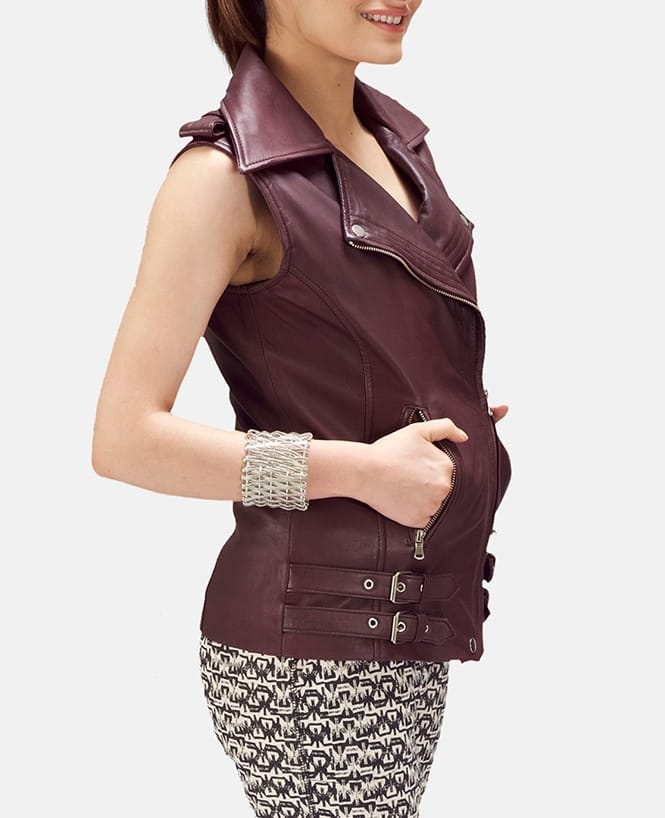 Buy best quality Maroon Leather Biker Vest for women Maroon Leather Biker Vest for women