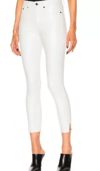 White Leather Capri Pants Jeans With Slit for women