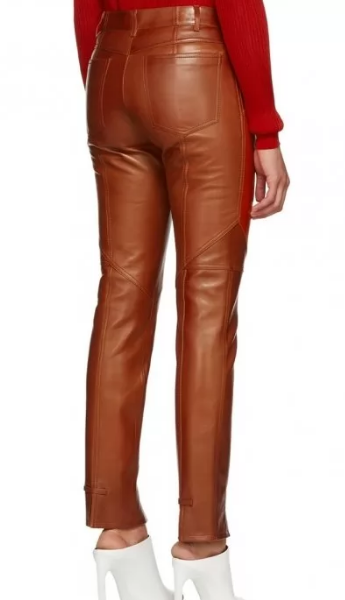 Orange Leather Trousers Pants for women
