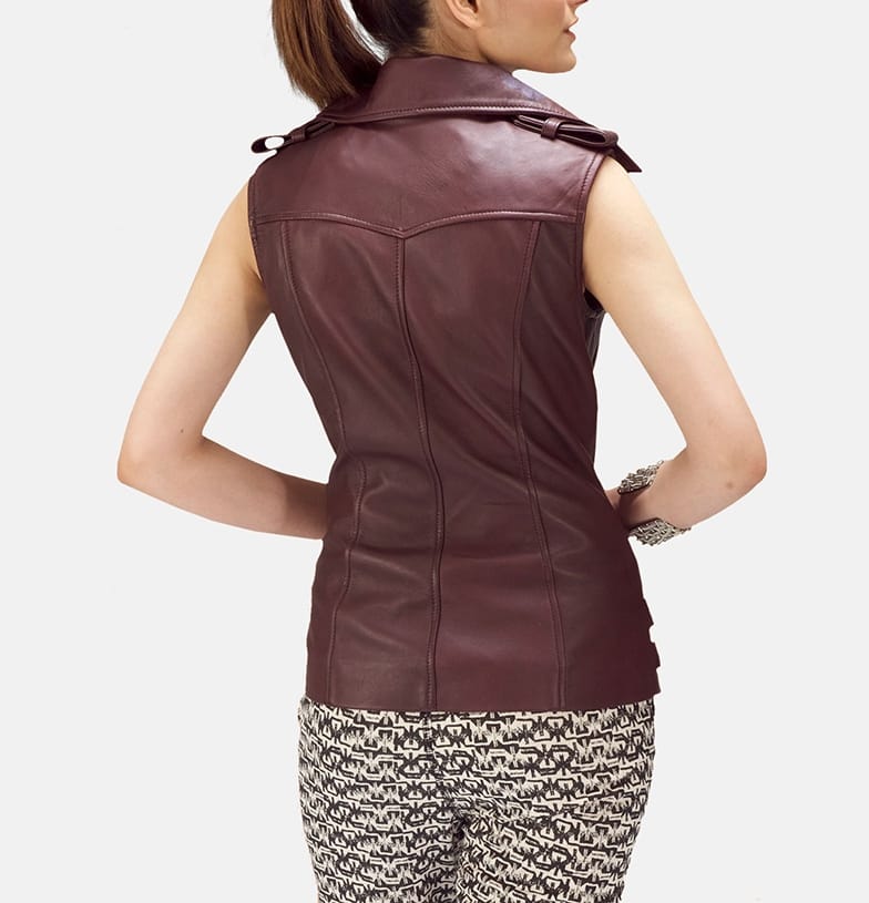 Buy best quality Maroon Leather Biker Vest for women Maroon Leather Biker Vest for women