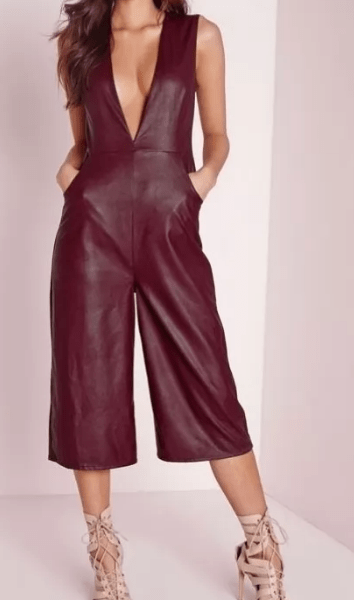 Burgundy Leather Romper for women