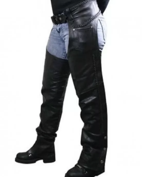 Black Leather Chaps Pants for Women