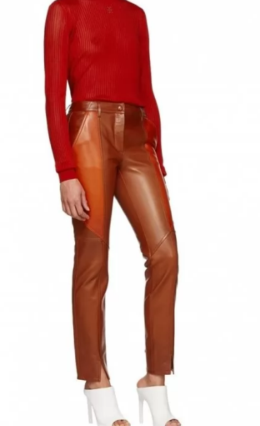 Orange Leather Trousers Pants for women