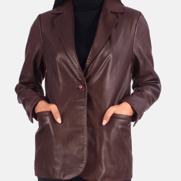 Maroon Leather Blazer for women