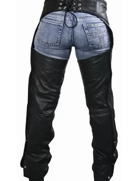 Black Leather Chaps Pants for Women