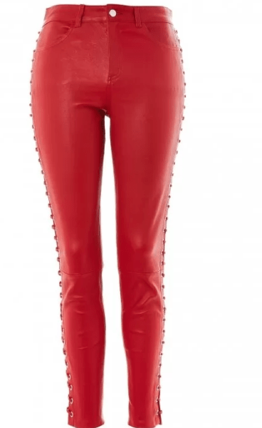Luxurious Side Lace Up Red Leather Pants for women