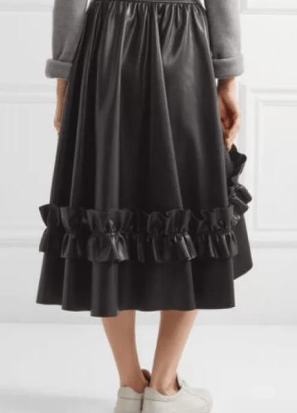 Black Leather Midi Skirt for Women