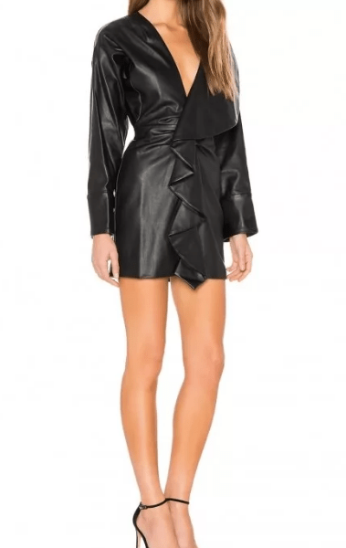 Black Leather Mini Dress for Women