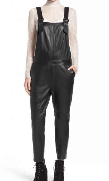 Black Leather Full Body Romper for women