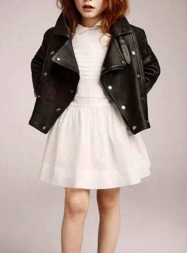Real Black Leather Moto Jacket for girl