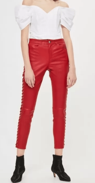 Luxurious Side Lace Up Red Leather Pants for women
