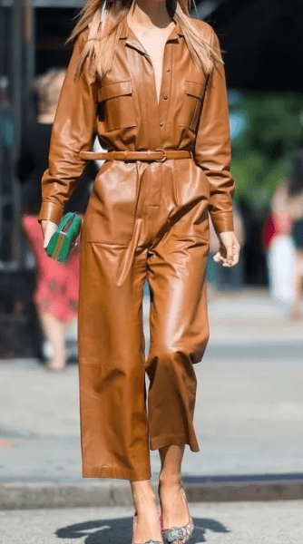 Brown Leather jumpsuit for women