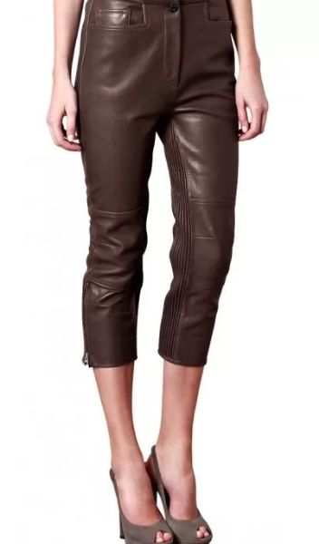 Brown Leather Capri Pant for women