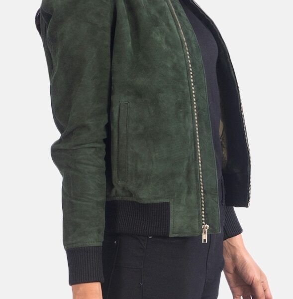Green Suede Bomber Jacket for women