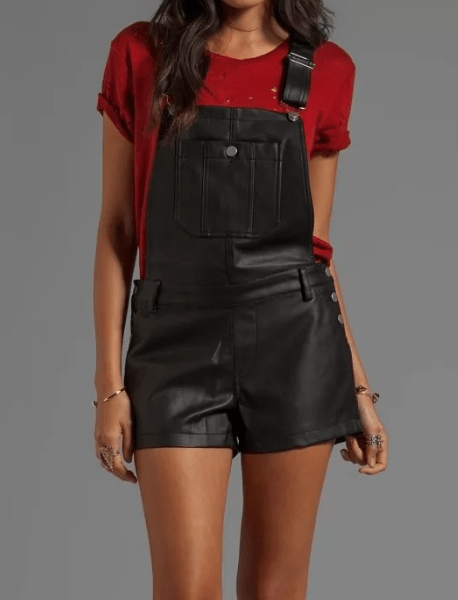 Black Leather Short Romper for women