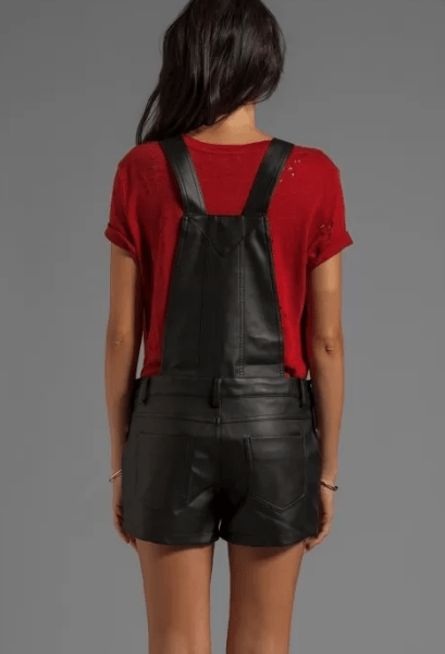 Black Leather Short Romper for women