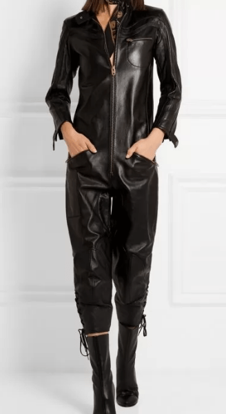 black Lace-up Leather Jumpsuits for women