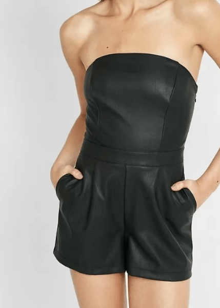 Black Leather Mini Jumpsuit for Women