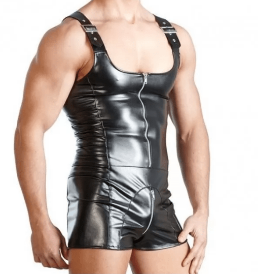 Black Leather Romper for Men